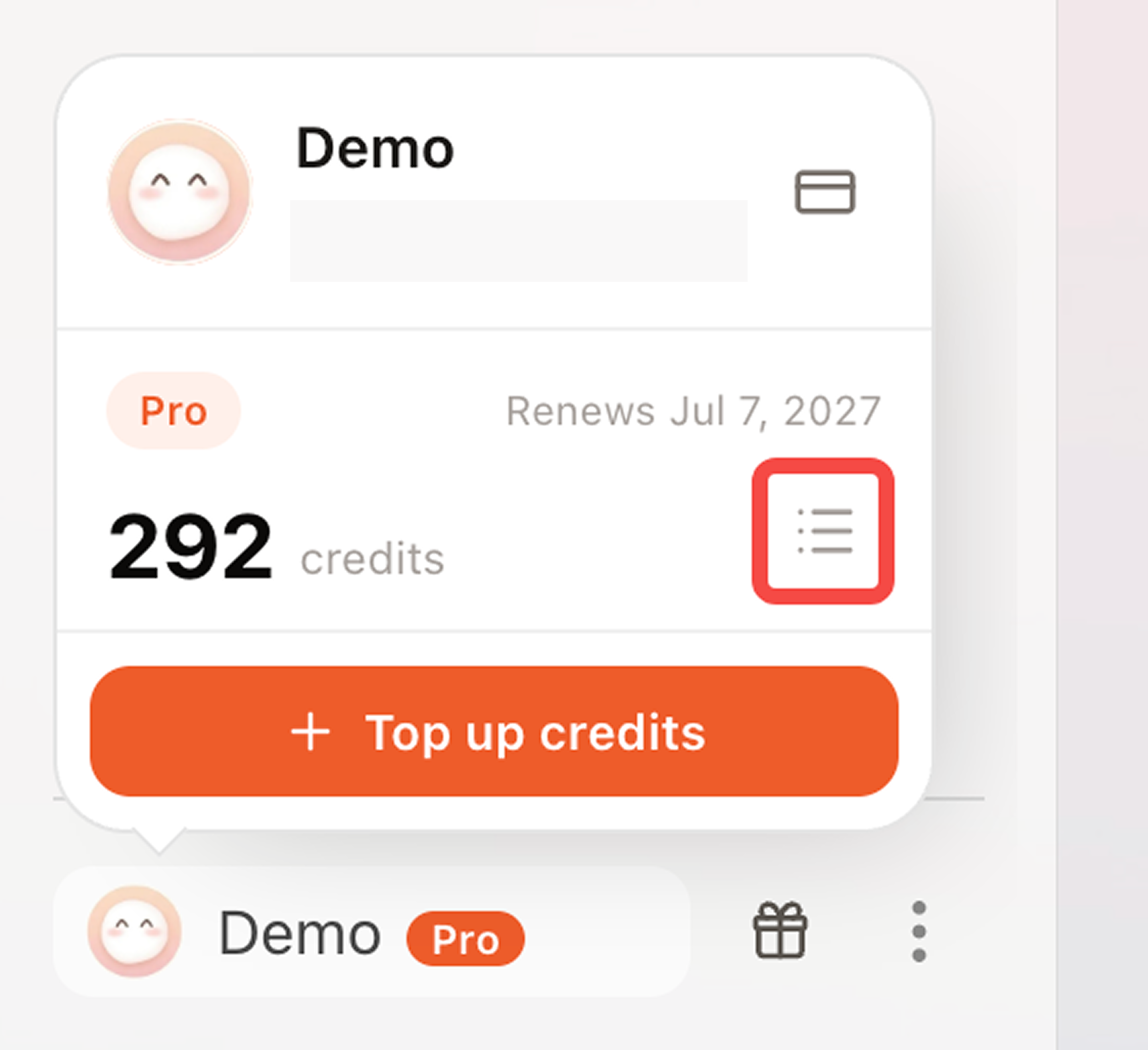 Credits entry point