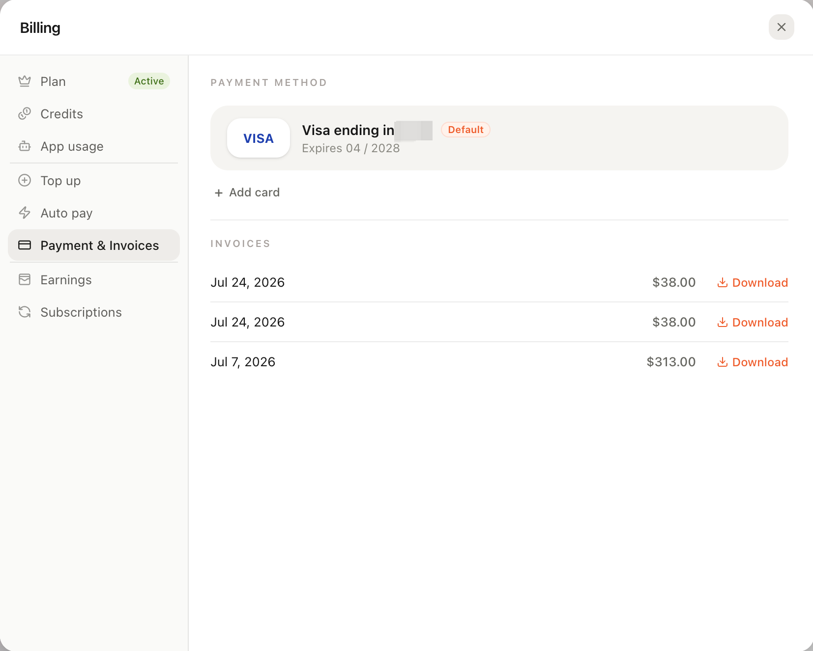 Payment methods and invoices