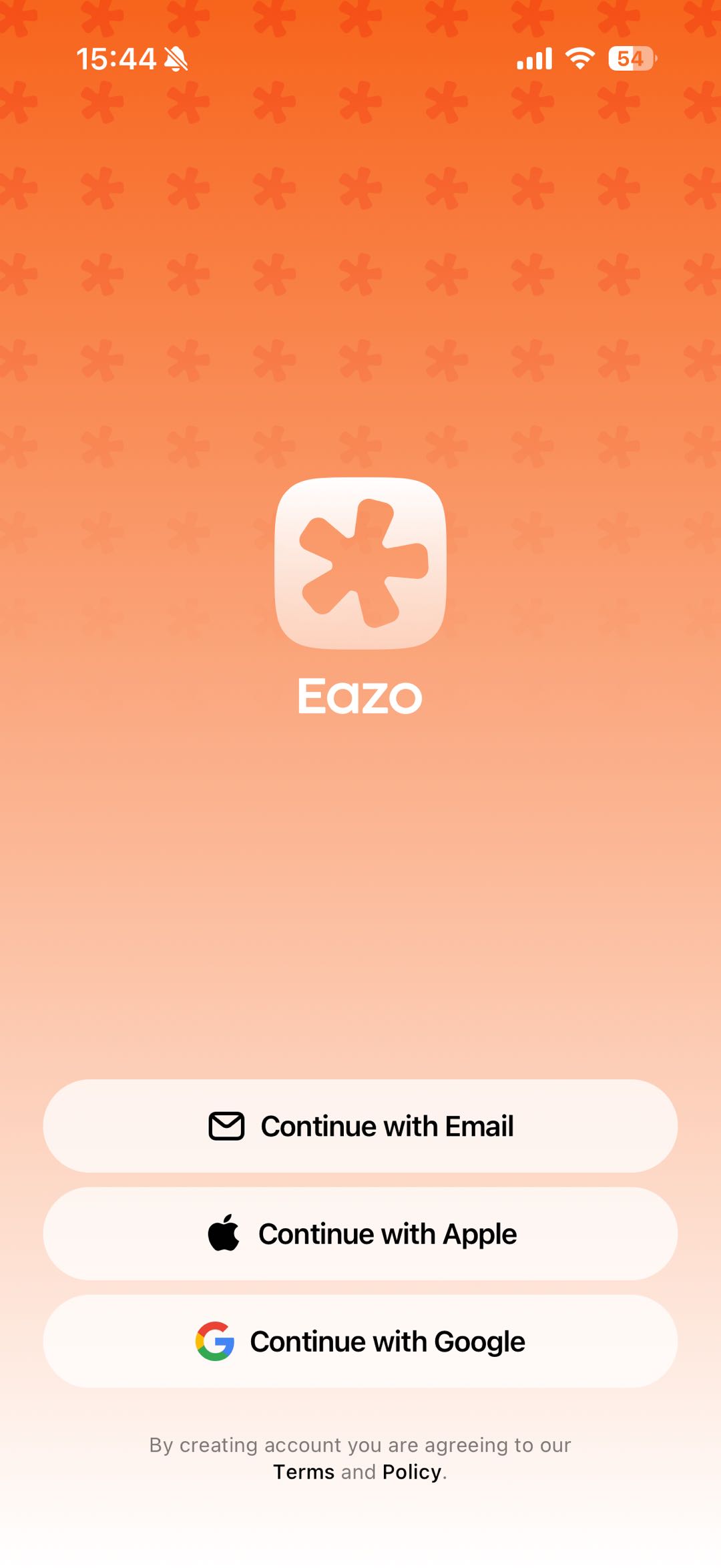 Eazo sign-in screen