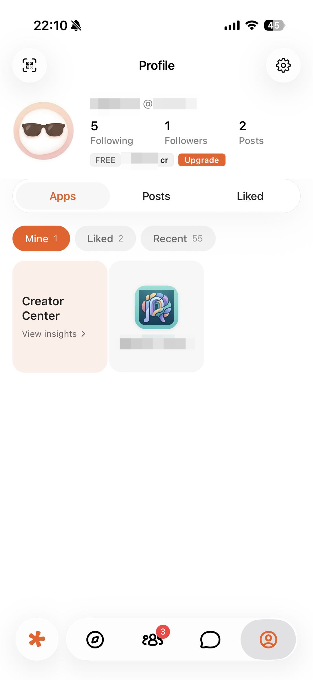 Profile Apps screen