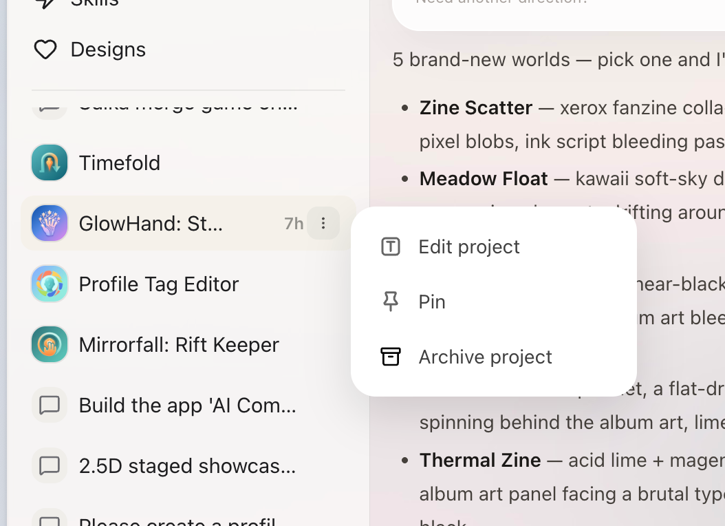 Project More menu