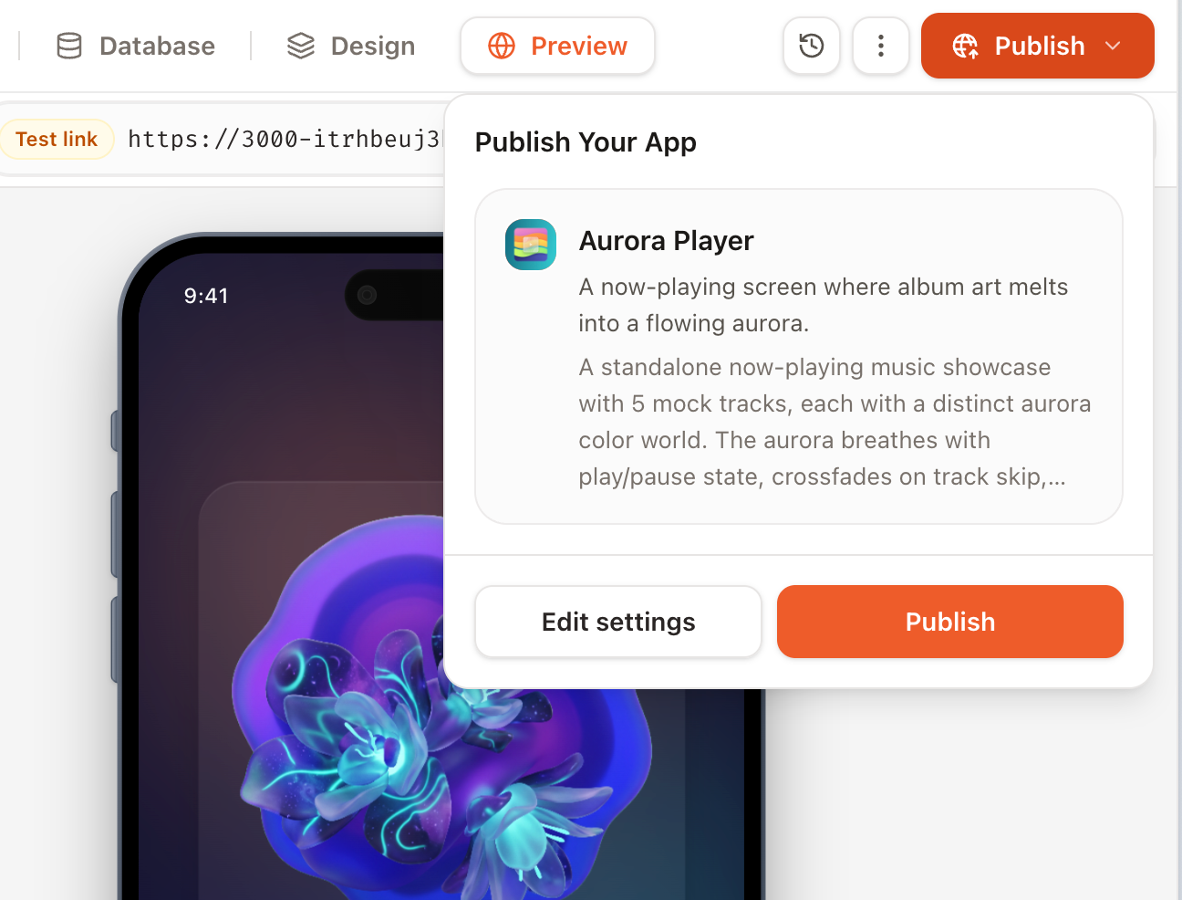 Publish App window