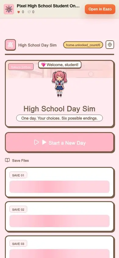 Pixel High School Student One-Day Simulator